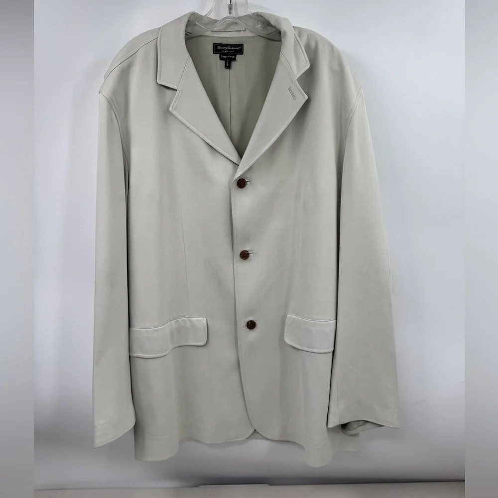 Tommy Bahama Island Soft Beige Three Button Blazer Jacket Size XL Silk Shell